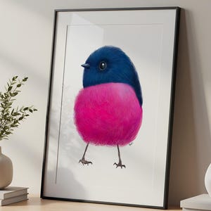 Pink Robin Art print wall decor gift for Nursery Room Art Pink Robin Theme Nature Print Bird Lover Gift Idea for Bedroom Wall Decor