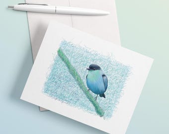 Carte de voeux oiseau bleu Cadeau pour amoureux des oiseaux pour la fête des mères Impression aviaire Carte de voeux appréciation de l'enseignant pour cadeau d'anniversaire Ensemble de la faune