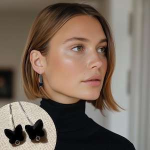 Black Butterfly Crystal Threader Earrings | Gold or Silver| Black Austrian Crystal Ear Threads, Whimsical Nature Jewelry
