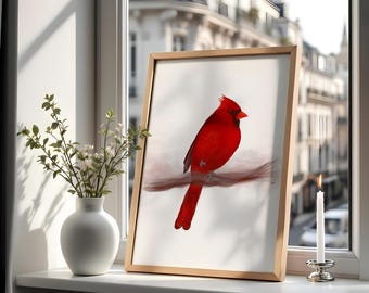 Red Cardinal Memorial Art Print, Hand-Drawn Bird Keepsake, Sympathy Remembrance Gift