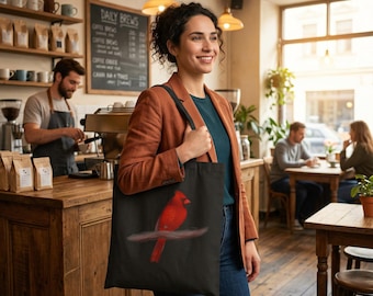 Bolso de mano con diseño de pájaro cardenal, bolso de lona de algodón ecológico.