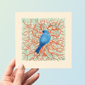 Biglietto d'auguri con uccellino blu, motivo a rami, biglietto d'auguri artistico con uccelli, grazie con busta, biglietto di condoglianze per gli amanti degli uccelli, regalo personalizzato per la festa della mamma.