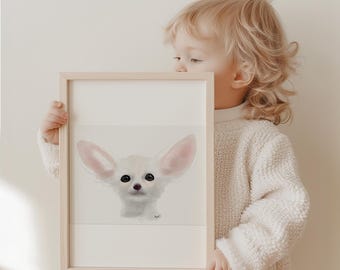 Fennec Fox Art Print for Kids Room Decor Cute Desert Animal Nursery Wall Art Birthday Gift for Boys Wildlife Illustration Unframed