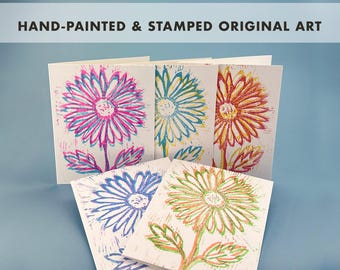 Daisy layered stamped card All Occasion Cards – 5 Pack Wedding Thank You Cards for Flower Lovers Artisan Handcrafted Spring Stationery Gift