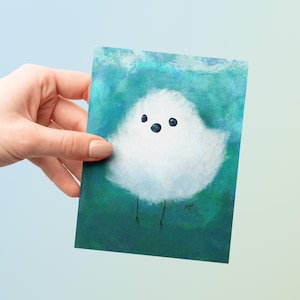 Verjaardagswenskaart Blanco envelop Torquoise achtergrond pluizige vogel Premium voorraad notitie voor babyaankondiging Cadeau bedankje