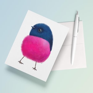 Cartão de aniversário impresso Pink Robin, presente fofo para amantes de pássaros, nota de agradecimento com envelope, presente para observadores de pássaros, crianças e adultos, cartão de felicitações para entusiastas da natureza