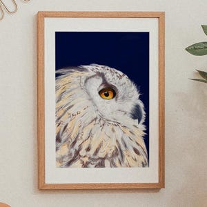 Stampa artistica originale Gufo delle nevi Arte murale Natura Decorazione per la casa Stampa artistica sulla fauna selvatica Stampa di uccelli invernali Decorazione per la stanza della meditazione Stampa Regalo per gli amanti degli uccelli