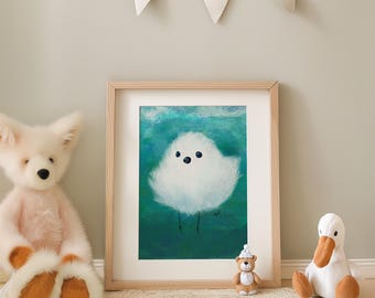 Snow Fairy Bird Wall Art Print Nursery Decor Baby Room Art Modern Minimal Scandinavian Decor Gallery Bird Gift Shimaenaga Kids birthday