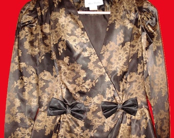 Blusa de manga larga para mujer con estampado floral en negro y dorado