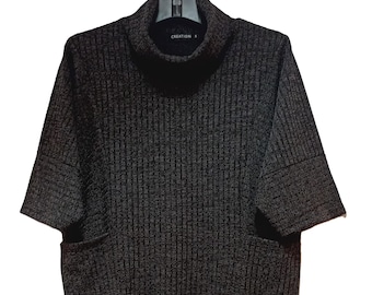 Jersey de cuello alto sin cordones de manga corta y punto acanalado