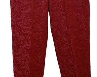 Pantalones de tiro alto para mujer bordados con diseño de cachemira en relieve