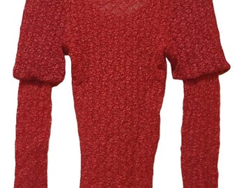 Blusa vintage de encaje floral con mangas abullonadas y push-up ajustables para mujer