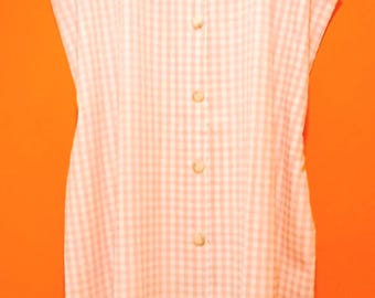 Vestido largo de algodón a cuadros: Vestido de casa sin mangas con botones y cinturón.