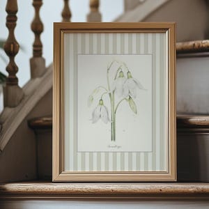Decorazione murale floreale con bucaneve, illustrazione floreale, fiori da giardino vintage, fiori di campo, decorazione murale per dormitorio, estetica cottagecore