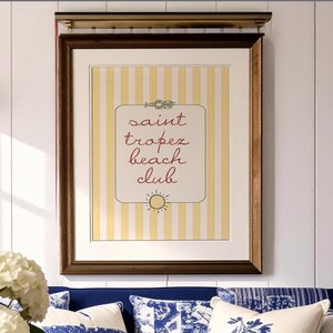 Póster de St. Tropez, arte de pared costero, obra de arte de la Riviera Francesa, Costa Azul, decoración costera, impresión para sala de estar, arte gráfico de pared de verano, casa de playa