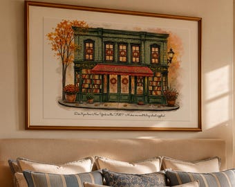 Christmas Movie Art | The Shop Around the Corner Print | Romantic Winter Illustration | Cozy Bookshop Wall Art | Whimsical Holiday Art Fall