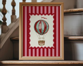 Hot Air Balloon Artwork The Sky is The Limit Kids Room Wall Art Vintage Circus Art Kids Room Wall Decor Striped Artwork