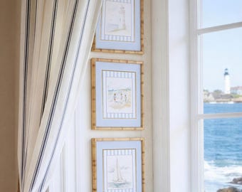 Beach Coastal Wall Art Set of 3 Lighthouse, Sailboat & Seaside Watercolor Illustrations New England Artwork Cape Cod Nantucket Prints