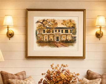 Father of the Bride Print Fall Edition Watercolor Wall Art Banks House Illustration Nancy Meyers Movie Cozy Home Decor New England Fall Art