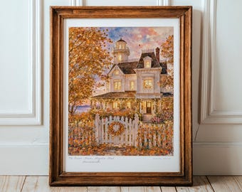 The Owens House Print, Witchy Sisters Home Salem, Whimsical Watercolor Artwork, Movie Home Illustration, Magic Wall Art, Cozy Home Artwork