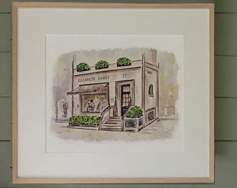 Tienda de arte de Elizabeth James Acuarela Tienda de arte de Londres Impresión de Nancy Meyers Decoración de habitación infantil Arte para gemelos Obra de arte para guardería