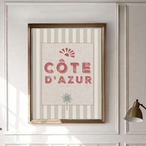Póster de viaje de la Riviera Francesa, destino de la Costa Azul, arte mural, obra de arte de la Costa Azul, decoración costera, impresión para sala de estar, arte mural del club de playa de Cannes