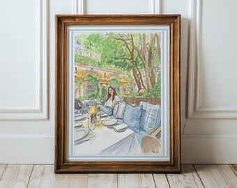 Paris Watercolor Print Saint Germain Art Ralph's Restaurant Illustration Haussmann Architecture Romantic Paris Artwork Saint Germain