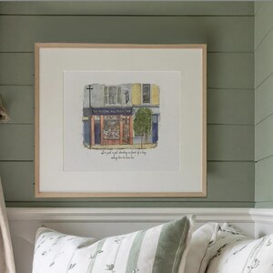 Notting Hill Bookshop aquarel illustratie afdrukken Hugh Grant, Julia Roberts poster London Art Book Store tekening cadeau slaapzaal kunst aan de muur