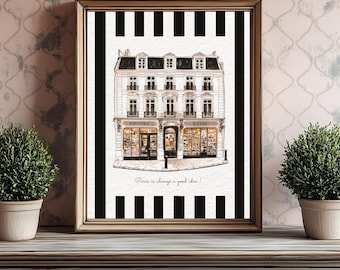 French Aesthetic Paris Lover Gift Line Drawing Wall Art Storefront Illustration Paris Shop Art Paris Print Art Paris Style Parisian Decor