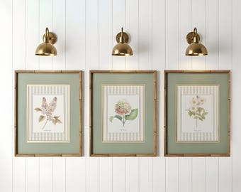Floral Gallery Wall Prints Botanical Illustration Roses Hydrangea Garden Flowers Wildflower Wall Art Gift Kitchen Wall Decor Farmhouse Style