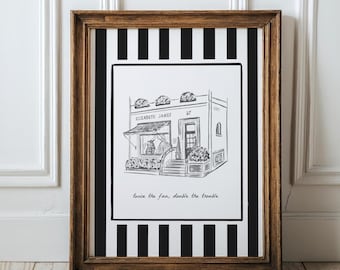 Ilustración de tienda Elizabeth James Tienda de obras de arte Tienda de arte de Londres Impresión artística de Nancy Meyers Decoración de habitación infantil Arte de gemelos Decoración infantil linda