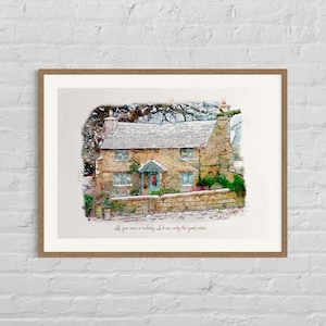 Rosehill Cottage Aquarell Illustration Druck, Der Urlaubsfilm, Cameron Diaz, Jude Law, Kate Winslet, Weihnachtsfilm, Das Ferienhäuschen