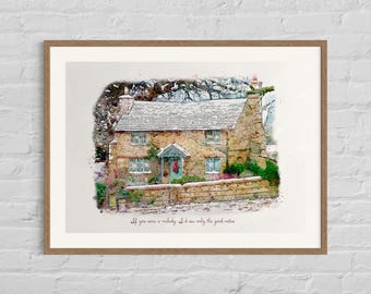 Rosehill Cottage Print | The Holiday Movie Art | Christmas Cottage Wall Art | Cozy Winter Decor | Romantic Movie Print | Nancy Meyers Style