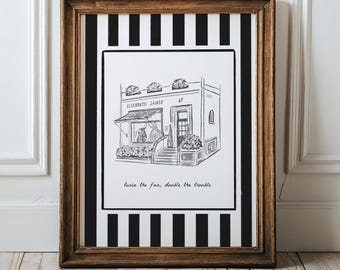 Ilustración de arte cinematográfico de Elizabeth James, impresión digital, tienda de Londres, arte, decoración de habitación infantil, obra de arte caprichosa para guardería, regalo para baby shower