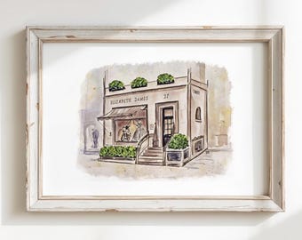 Ilustración de tienda de Londres Impresión de tienda de Elizabeth James Obra de arte de acuarela Decoración de habitación infantil Arte para gemelos Idea de regalo para baby shower Impresión