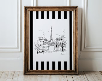 Paris Art Print Paris Cafe Art French Wall Art Vintage Travel Poster Paris Illustration Dormroom Print Kitchen Wall Art Kids Room Decor