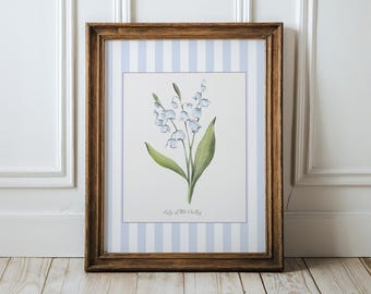 Lily of the Valley Watercolor Print Botanical Illustration Cottage Garden Artwork Flower Striped Vintage Wall Art Cotswolds Garden Decor