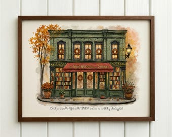 The Shop Around the Corner Watercolor Print You've Got Mail New York Print Whimsical Bookstore Painting Cute Bookshop Artwork Movie Wall Art