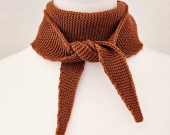 Cinnamon Brown Handknit Sophie Scarf V1 | Small Knitted Scarf | Handmade Gift | Wool Acrylic Blend Neck Scarf