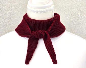 Burgundy Handknit Sophie Scarf V1 | Small Knitted Scarf | Handmade Gift Maroon Scarf | Wool Acrylic Blend Neck Scarf
