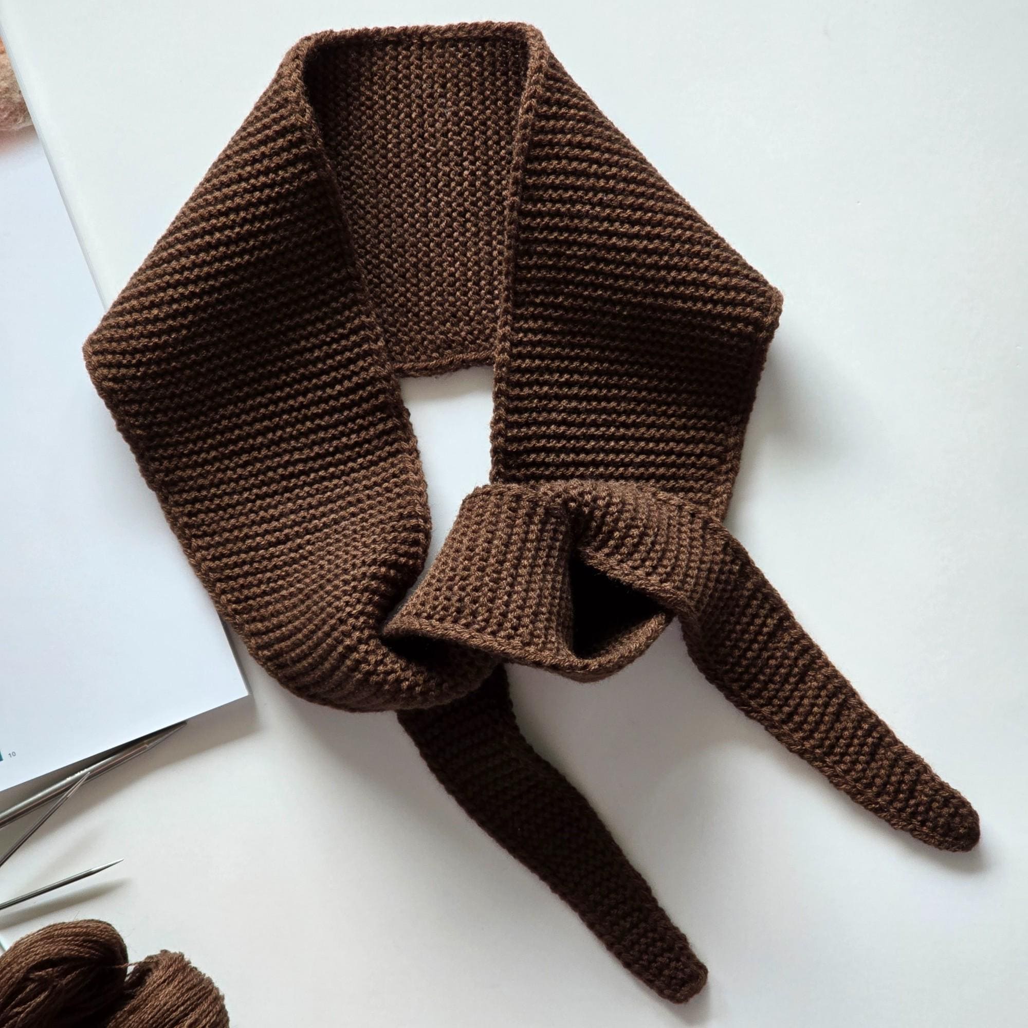 Dark Brown Handknit Sophie Scarf 130cm | Small Knitted Scarf