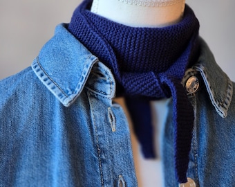 Navy Blue Handknit Sophie Scarf V1 | Small Knitted Scarf | Handmade Gift Marine Blue Scarf | Wool Acrylic Blend Neck Scarf