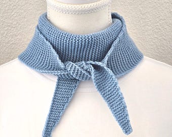 Light Blue Handknit Sophie Scarf 110cm | Small Knitted Scarf | Handmade Gift | Shades of Blue