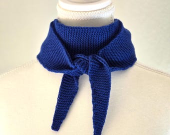 Cobalt Blue Handknit Sophie Scarf V1 | Small Knitted Scarf | Handmade Gift | Knitted Neck Scarf Wool Acrylic Blend