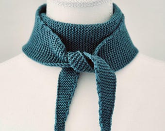 Dark Teal Handknit Sophie Scarf V1 | Small Knitted Scarf | Handmade Gift Blue Green Scarf | Wool Acrylic Blend Neck Scarf