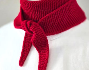 Red Sophie Scarf | Burgundy Sophie Scarf | Merino Wool Handknit Skinny Scarf | Knitted Crochet Small Knit