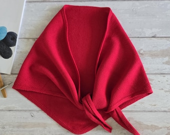 Red Cotton Knitted Triangular Scarf, Handmade Headscarf