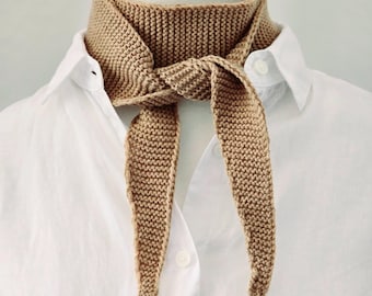 Handknit Camel Brown Sophie Scarf | Wool Blend Neck Scarf