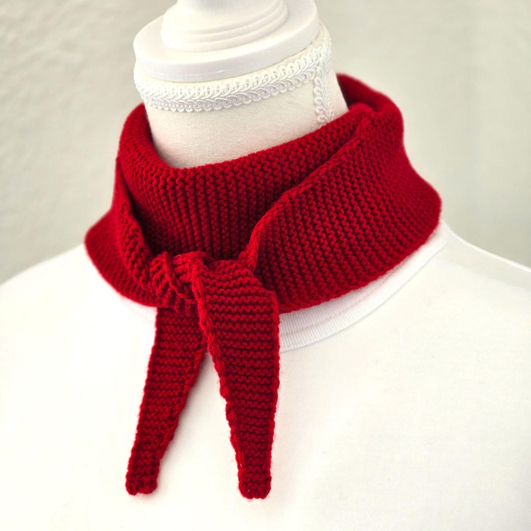 Red Handknit Sophie Scarf V1 Small Knitted Scarf Handmade Gift