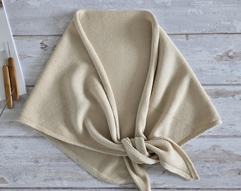 Handmade Cream Cotton Knit Triangular Scarf, Headscarf